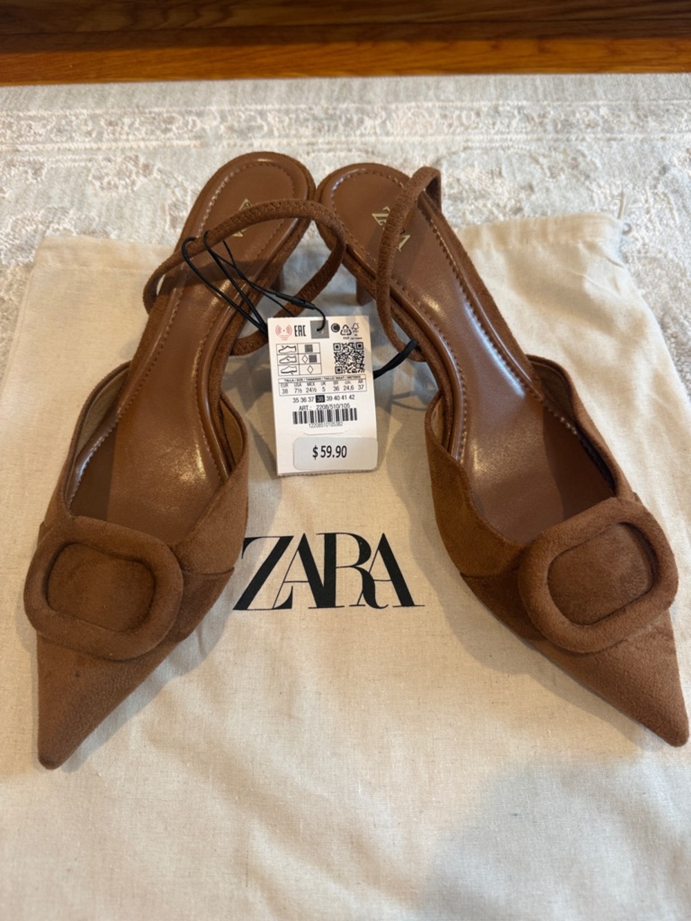 Zara Brown Pointed Slingback Heels